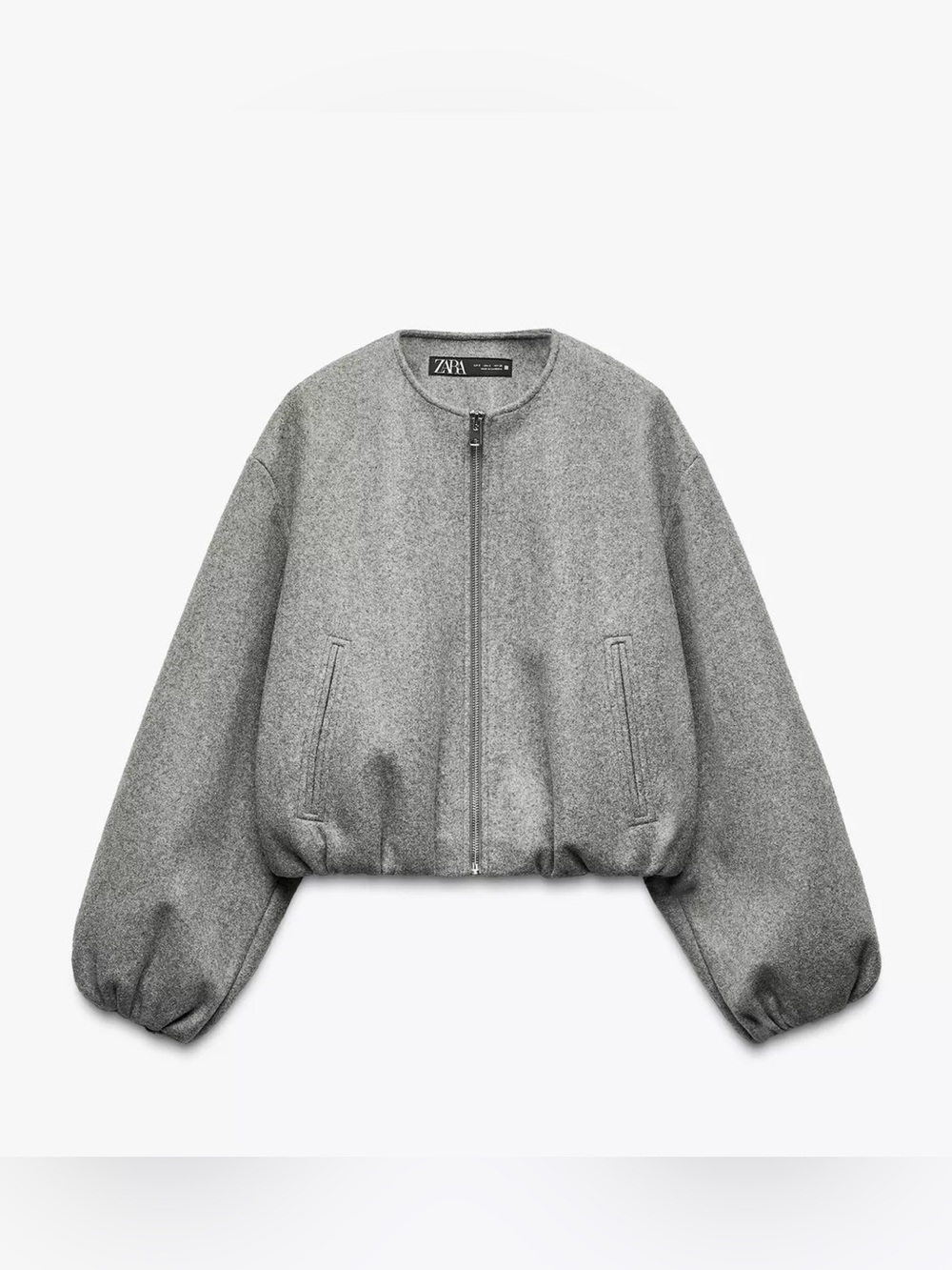 Zara Light Gray Cropped Bomber Jacket